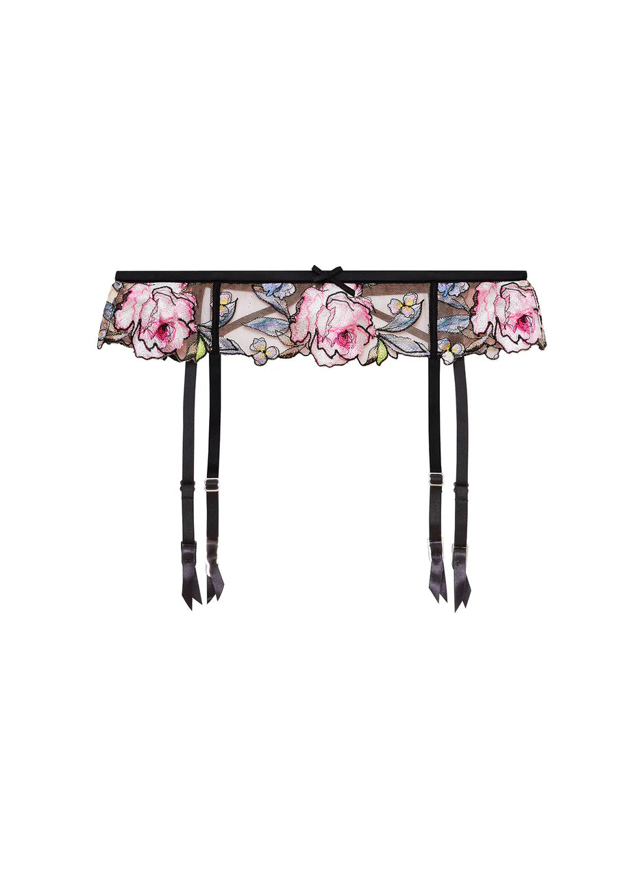 Black Fidelia Embroidery Garter Belt