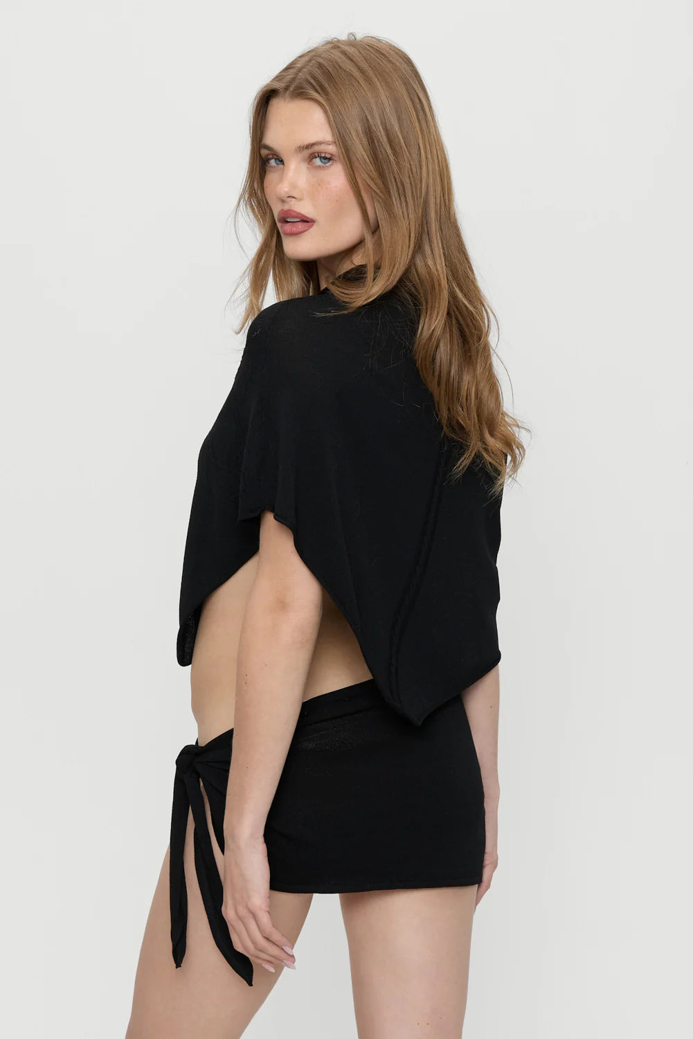 Black Atlas Knit Mini Skirt
