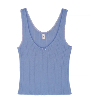 French Blue Pointelle Scoop Tank