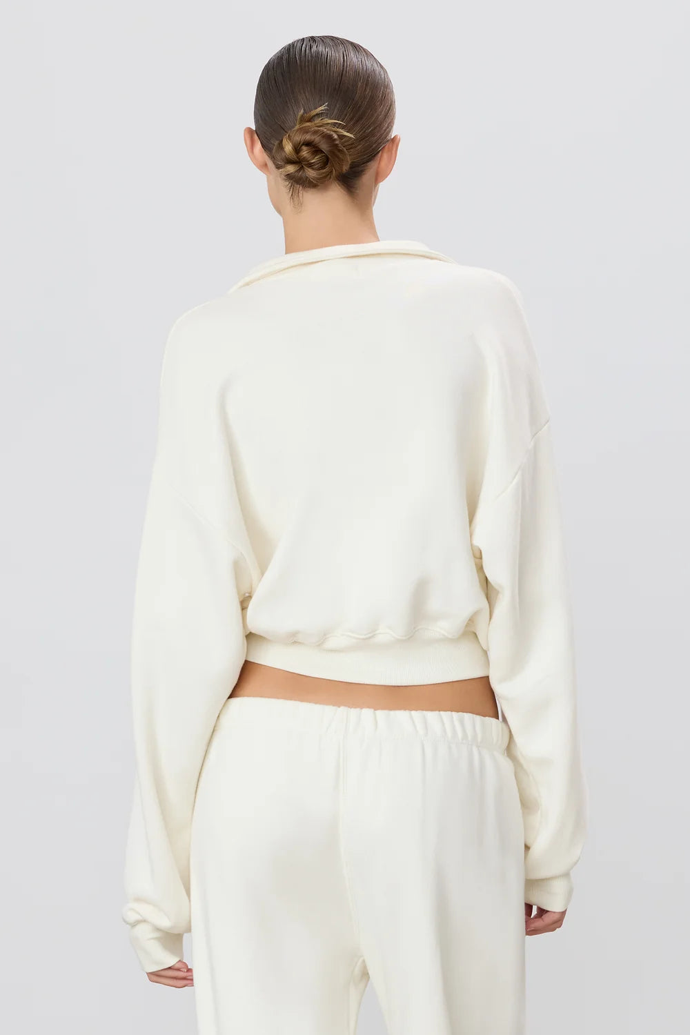 French Terry Cream Cropped Half-Zip Sweatshirt