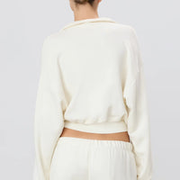 French Terry Cream Cropped Half-Zip Sweatshirt