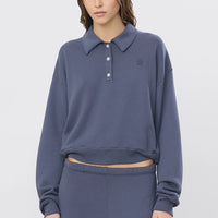 Washed Navy French Terry Cropped Polo Sweatshirt