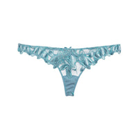 Icy Teal Velvet Lily Embroidery Thong