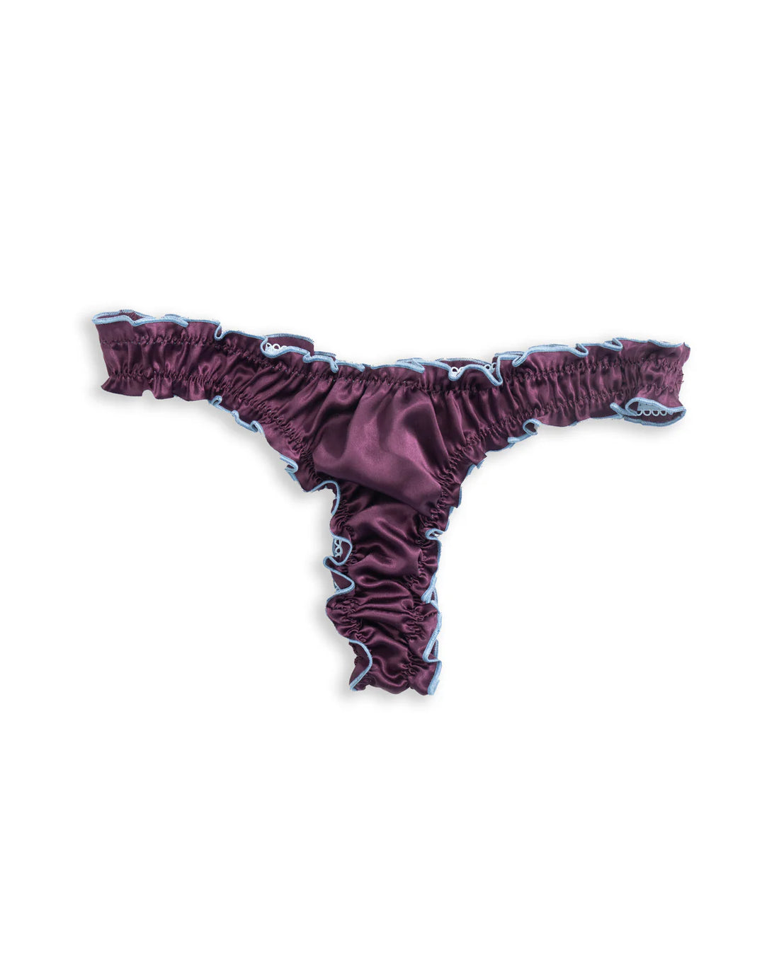 La Isabella: Deep Burgundy Silk Tanga with Baby Blue Trim