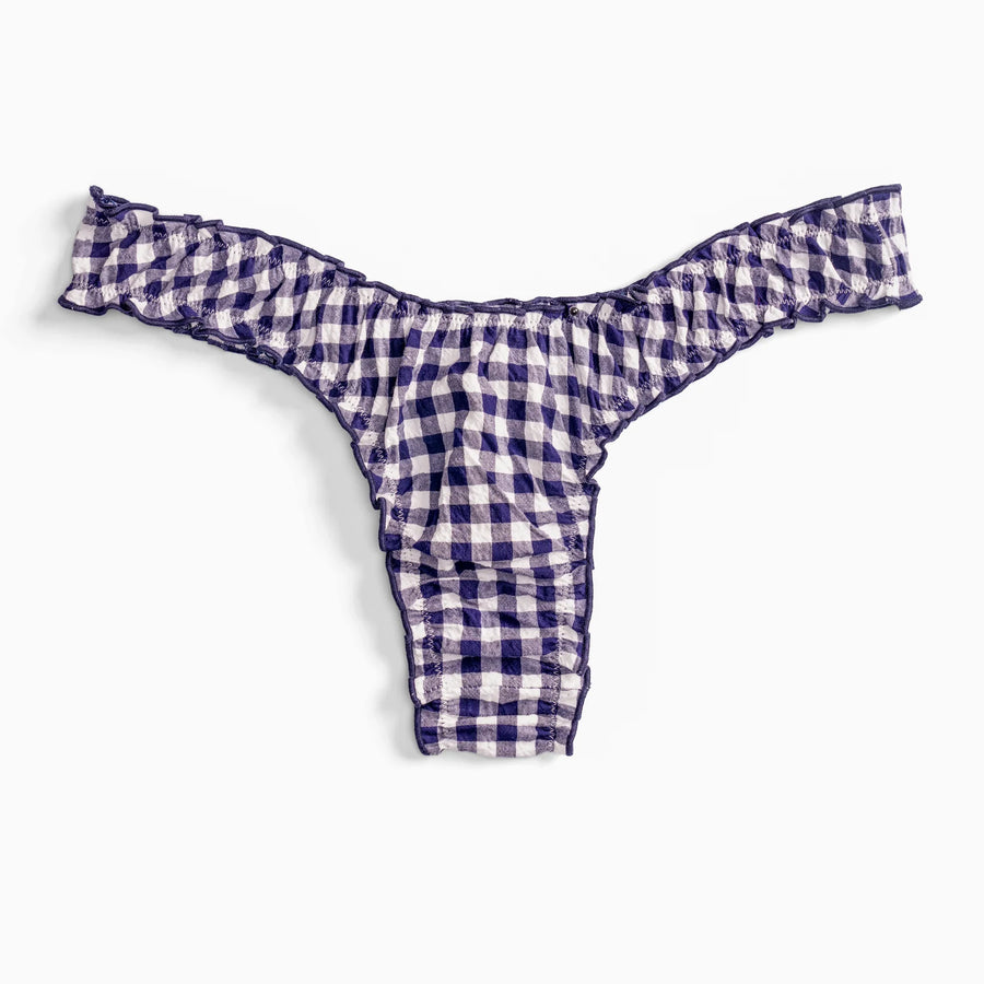 La Olivia: Seersucker Vichy Navy Cotton Tanga