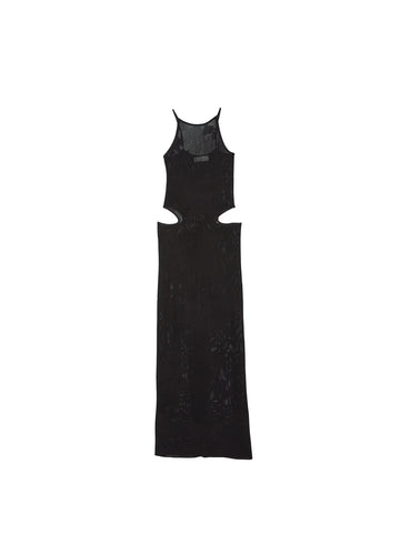 Black Lace Pointelle Cutout Maxi Dress