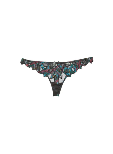 Fall Plaid Lily Embroidery Thong