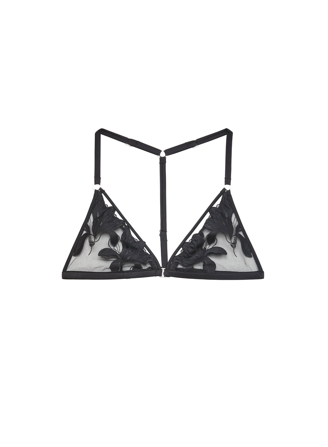 Black Lily Embroidery T-Back Triangle Bra