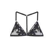 Black Lily Embroidery T-Back Triangle Bra