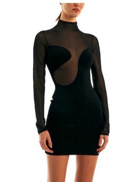 Black Semi-Sheer Asymmetric Dress