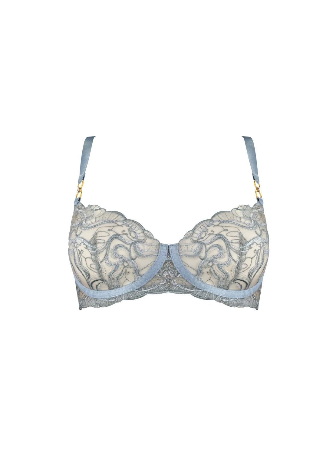 Dusty Blue Pearl Balconette Wire Bra