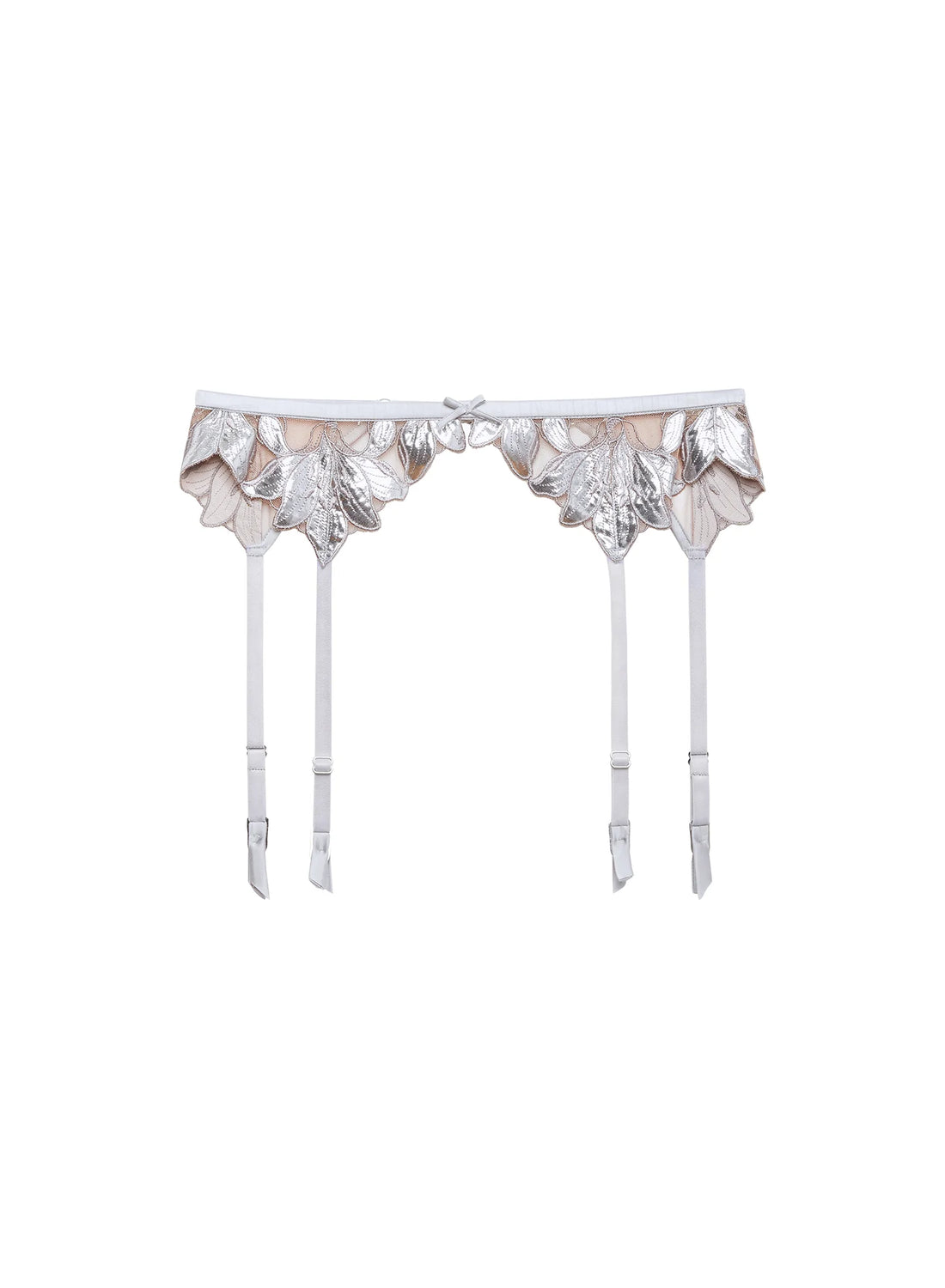 Platinum Foil Lily Embroidery Garter Belt