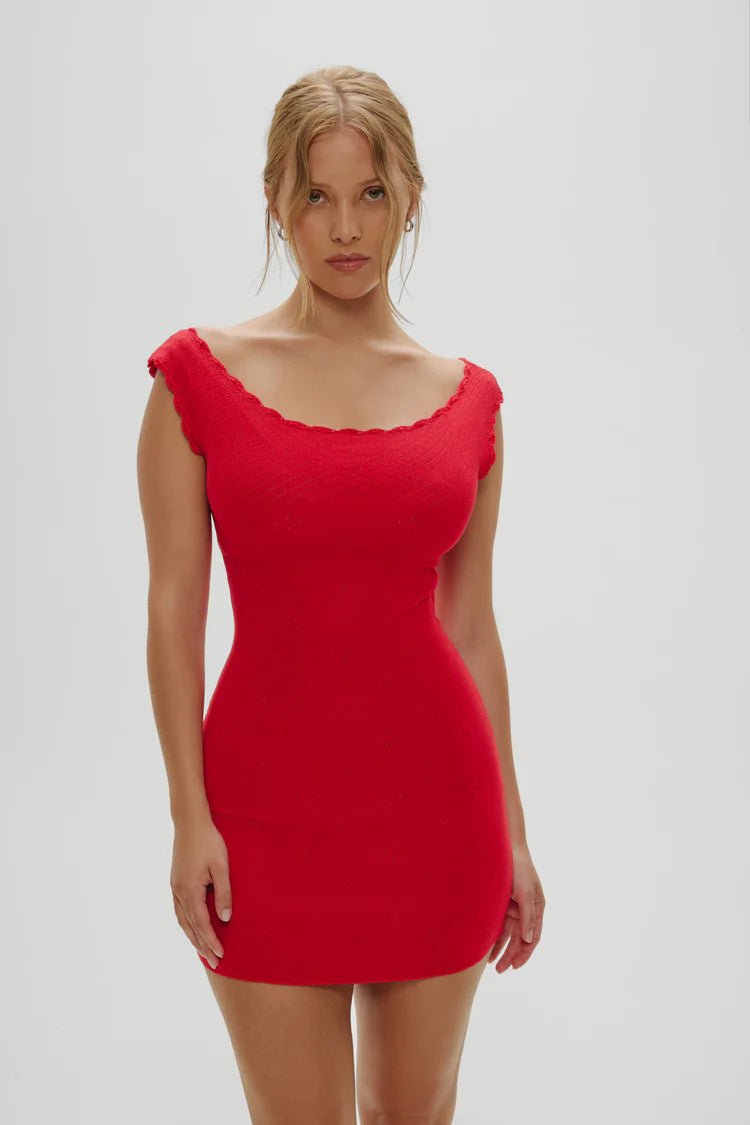 Red Rose Leila Pointelle Mini Dress
