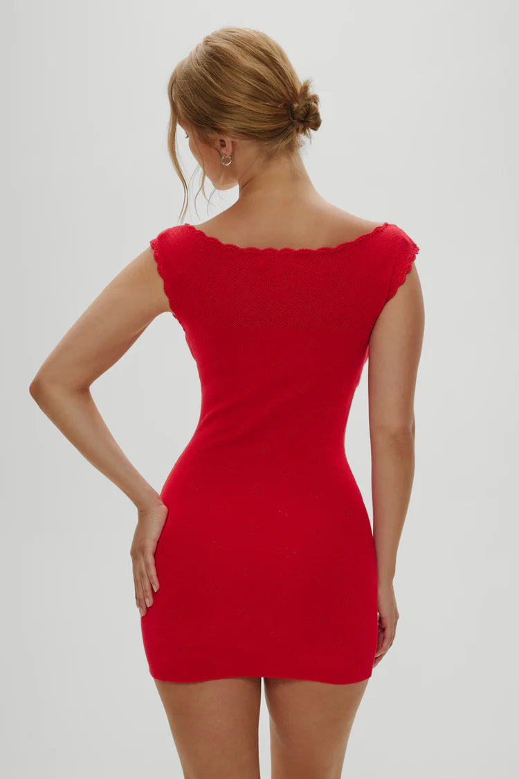 Red Rose Leila Pointelle Mini Dress
