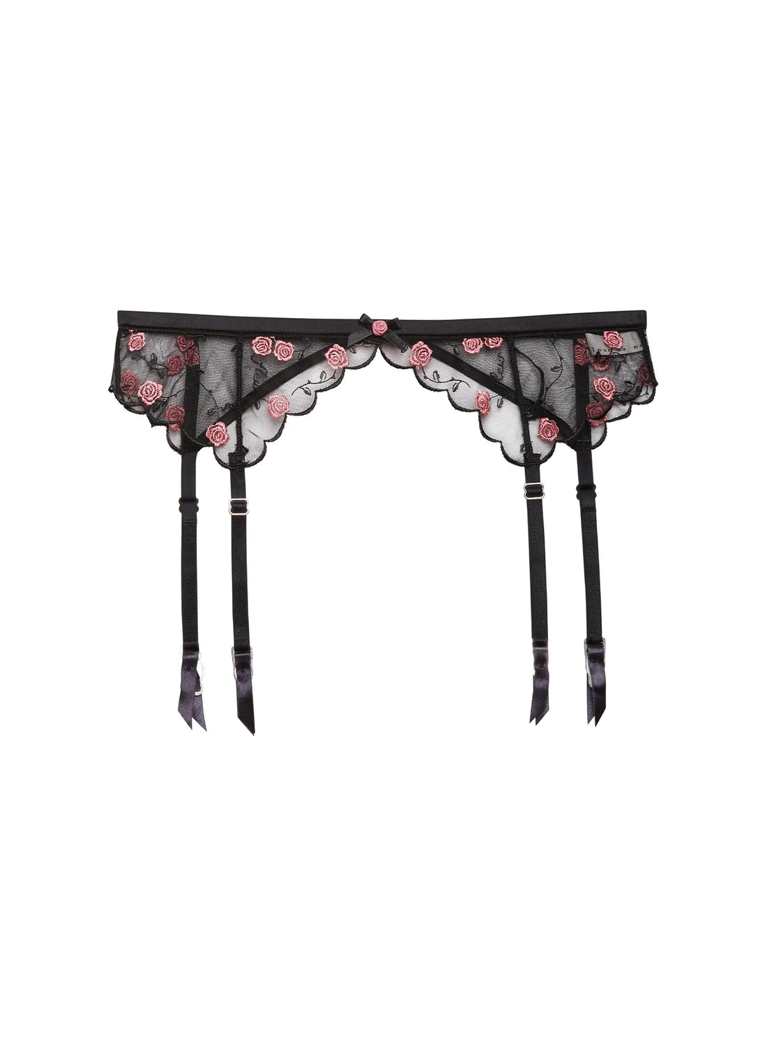 Black Rose & Vine Embroidery Garter Belt