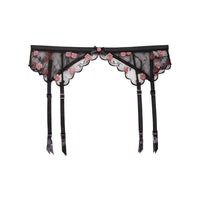 Black Rose & Vine Embroidery Garter Belt