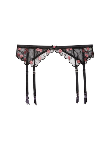 Black Rose & Vine Embroidery Garter Belt