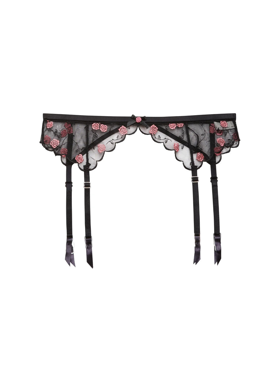Black Rose & Vine Embroidery Garter Belt