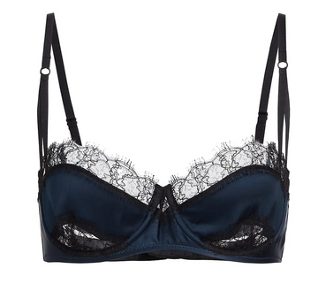 French Navy Lace Inset Balconette Bra