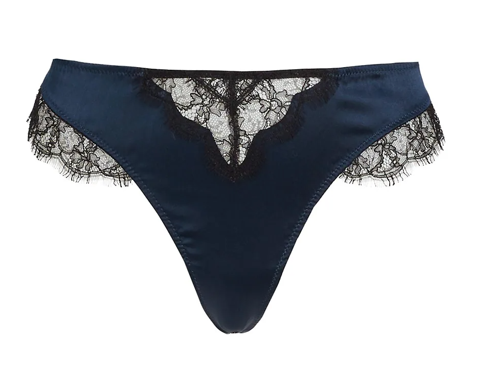 French Navy Lace Inset Thong