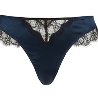 French Navy Lace Inset Thong