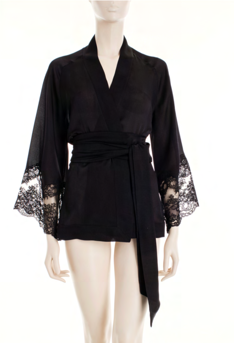 Black Short Negligee with Pagoda Sleeves