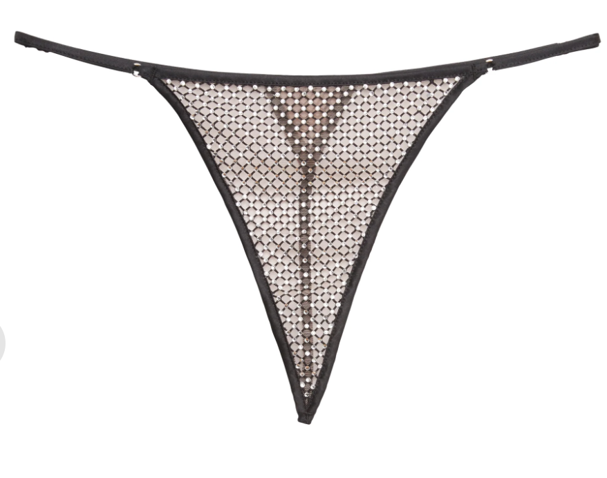 Black Rhinestone Fishnet V-String