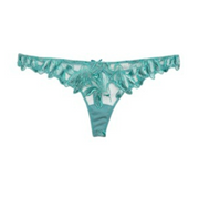 Icy Teal Velvet Lily Embroidery Thong