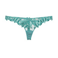 Icy Teal Velvet Lily Embroidery Thong