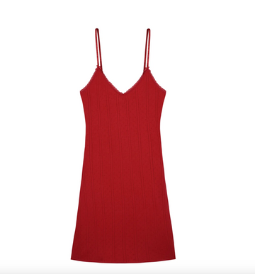 Cherry Red Pointelle Cami Slip Dress