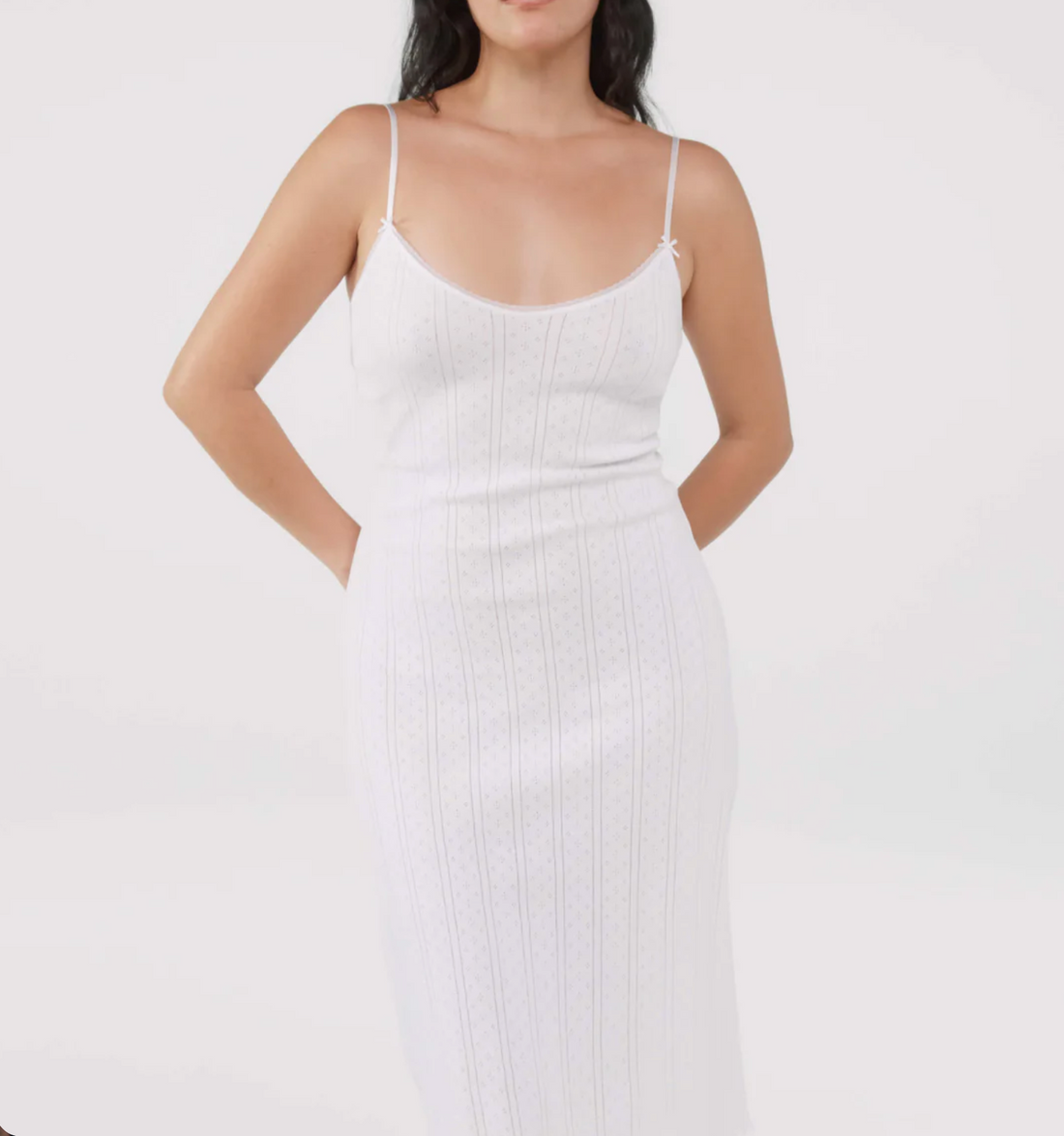 White Pointelle Midi Slip