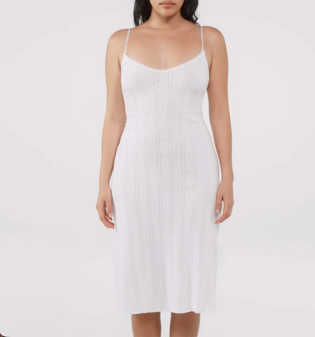 White Pointelle Midi Slip