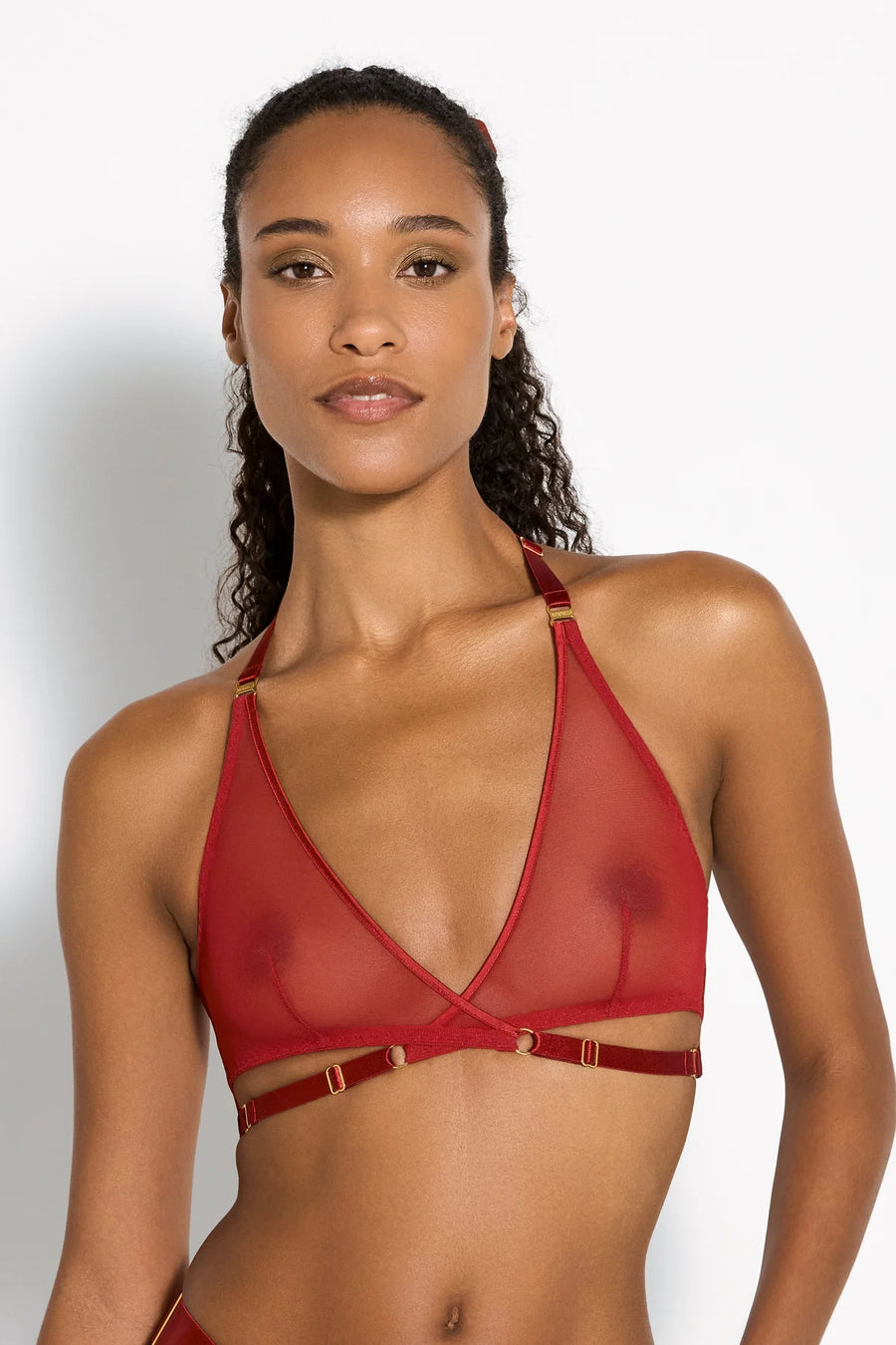 Burnt Red Art Deco Mesh Wrap Bra