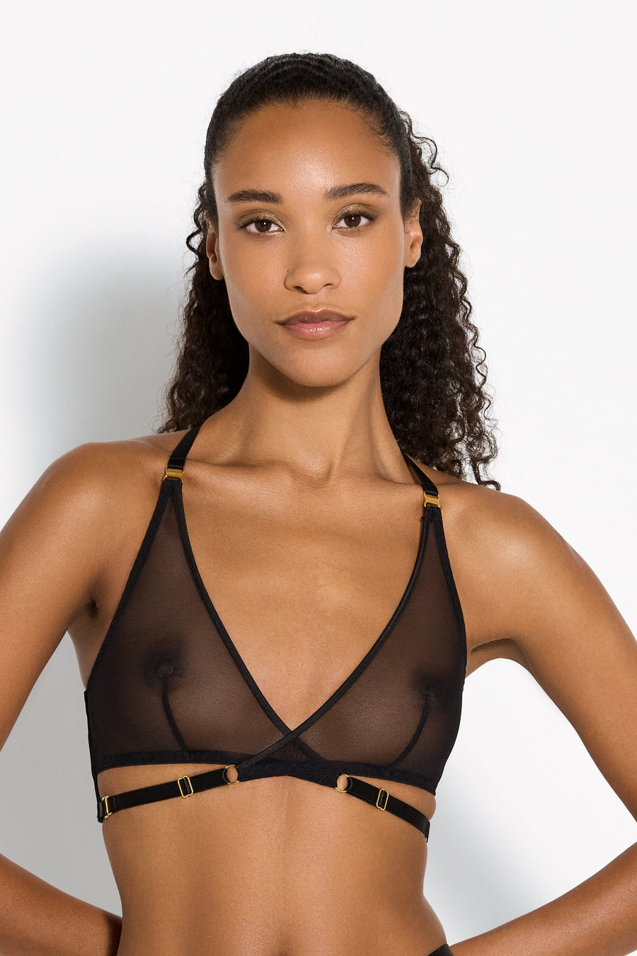 Black Art Deco Mesh Wrap Bra