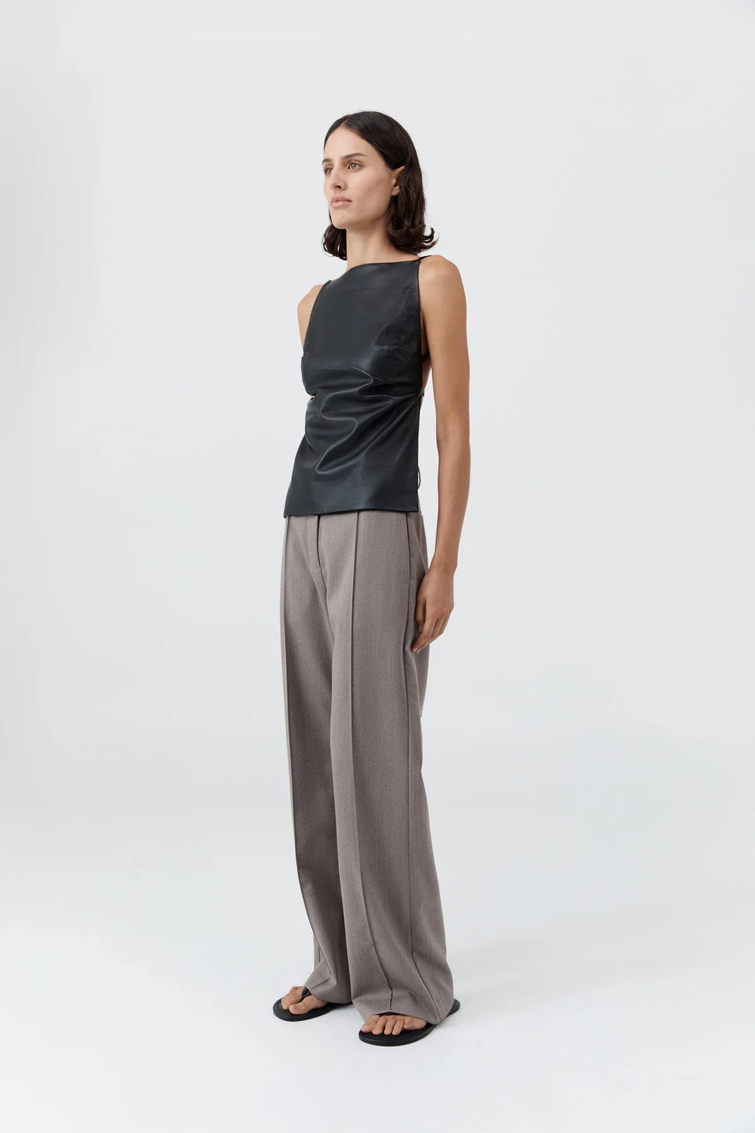 Black Leather Square Neck Top