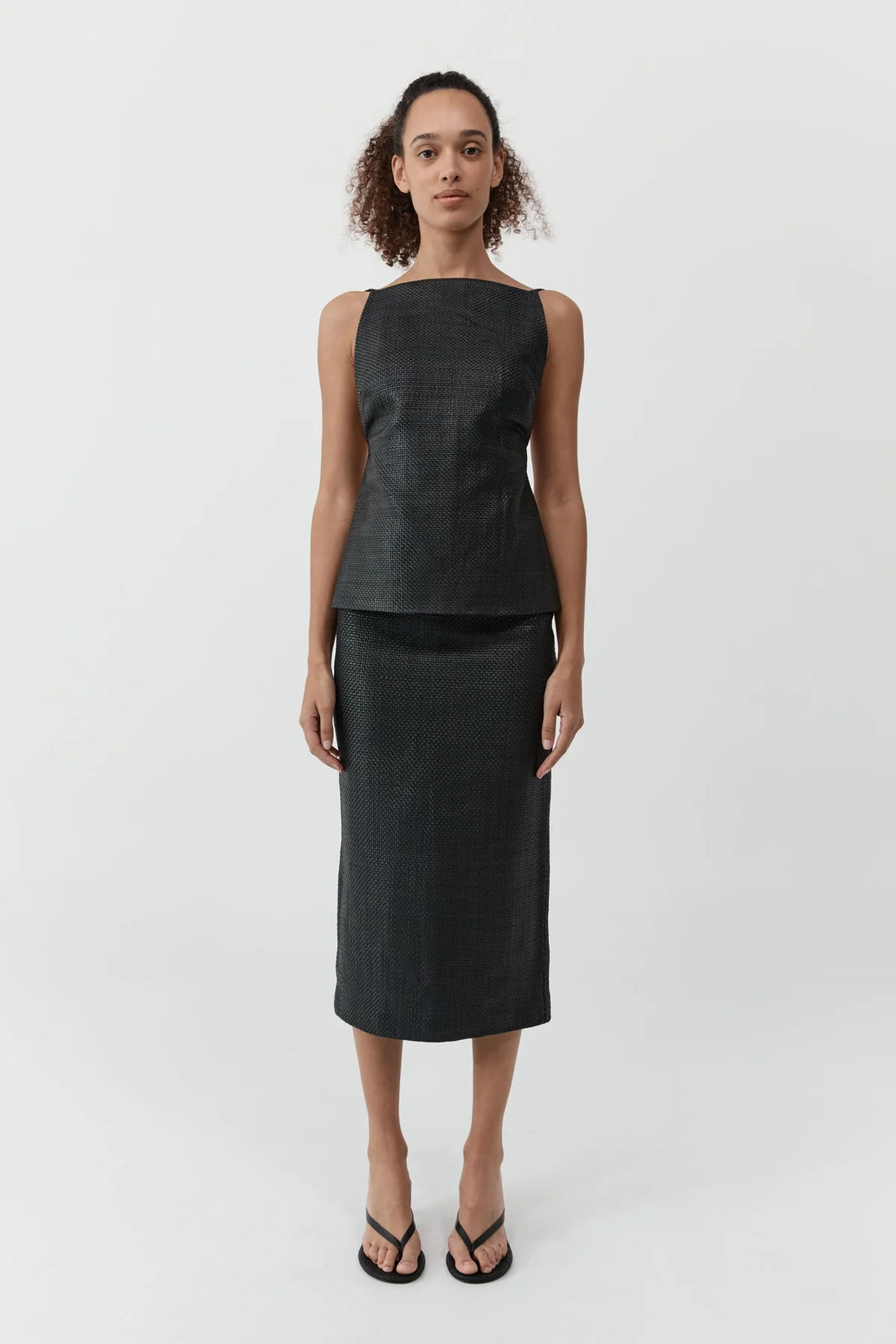 Black Woven Leather Skirt