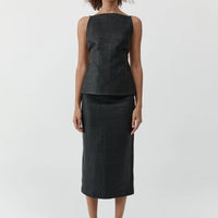 Black Woven Leather Skirt