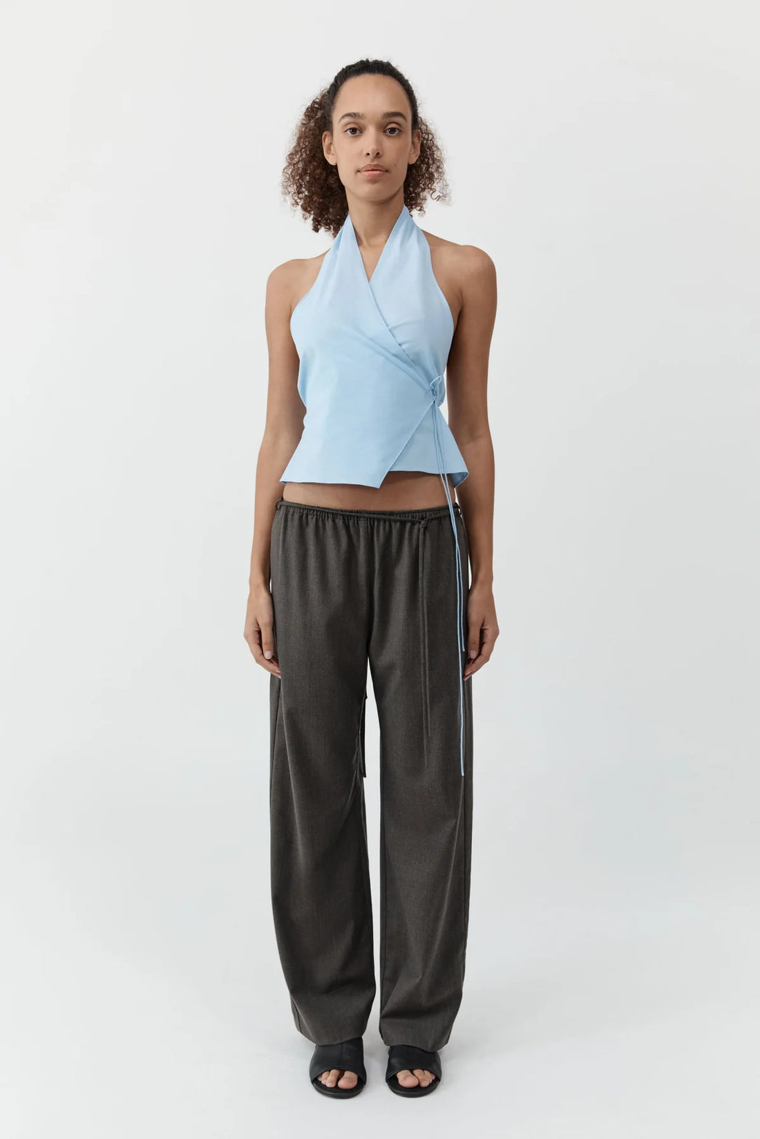 Ciel Blue Oxford Wrap Top
