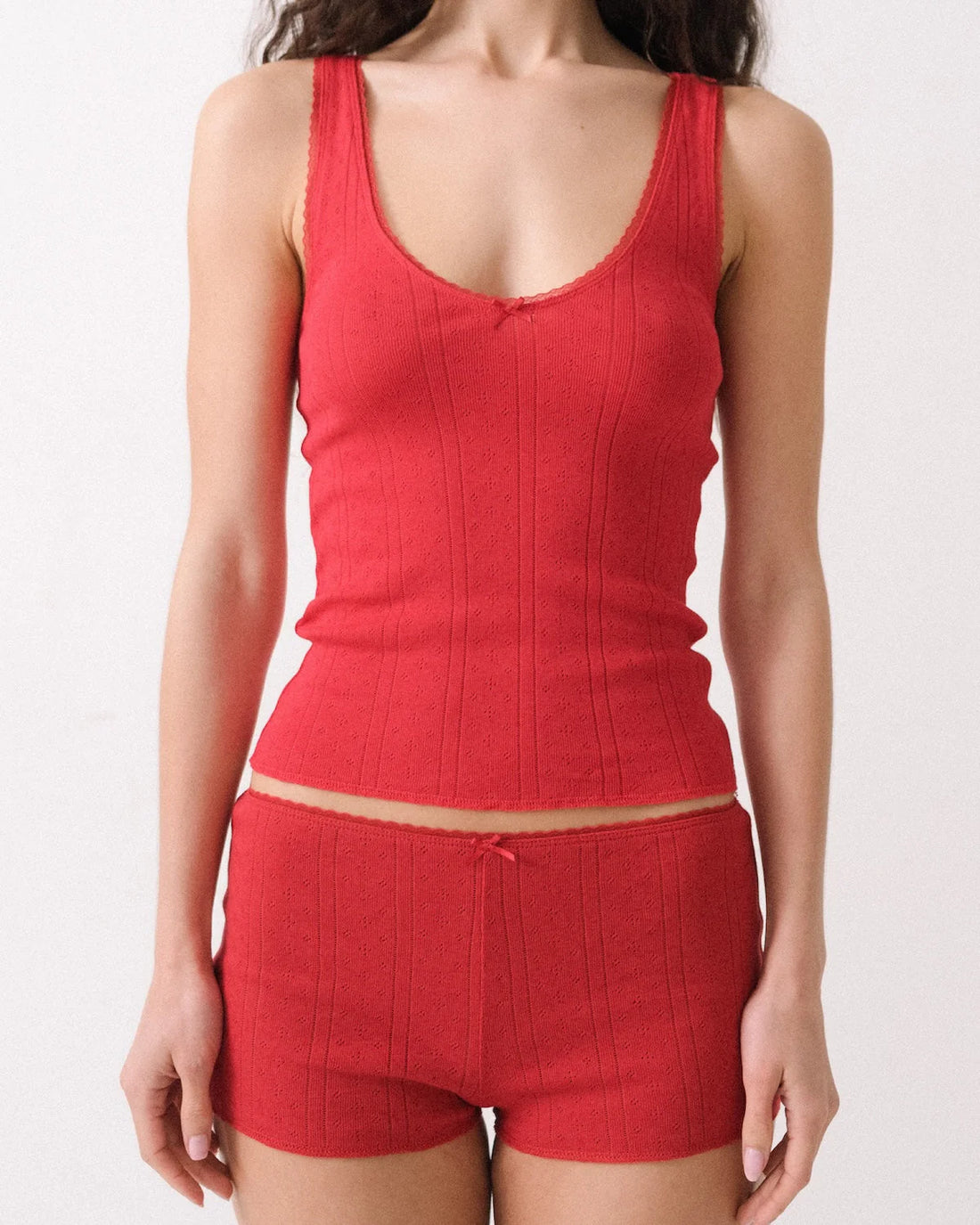 Cherry Red Pointelle Scoop Tank Top