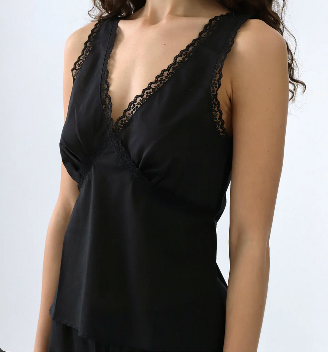 Black Cotton Voile Iris Tank