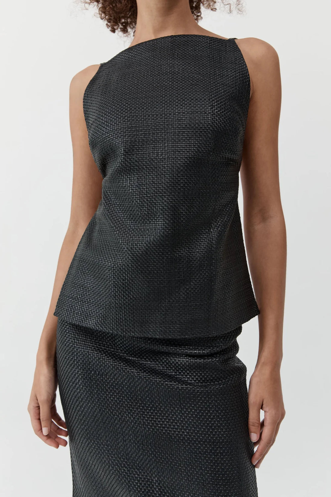Black Woven Leather Skirt