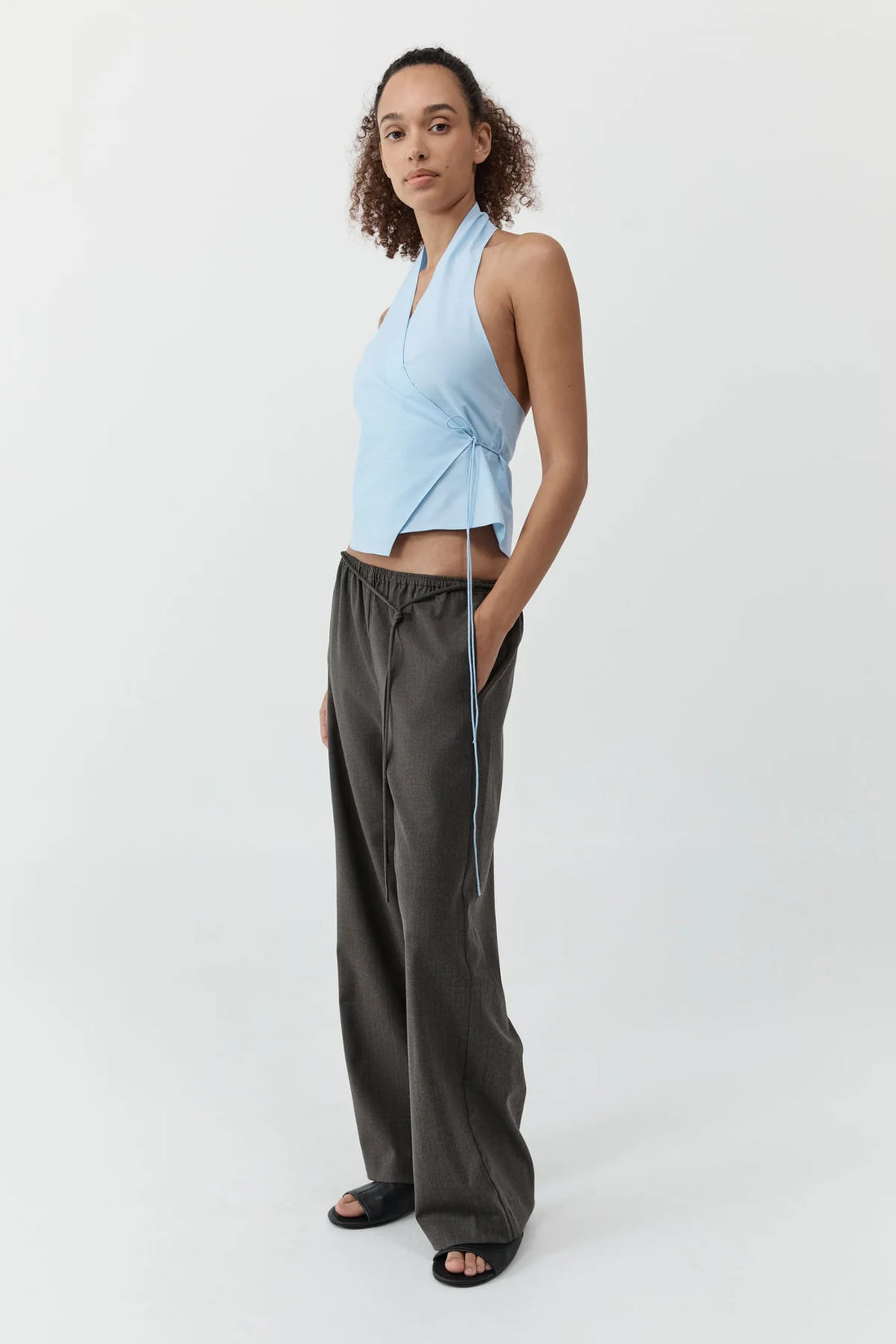 Ciel Blue Oxford Wrap Top