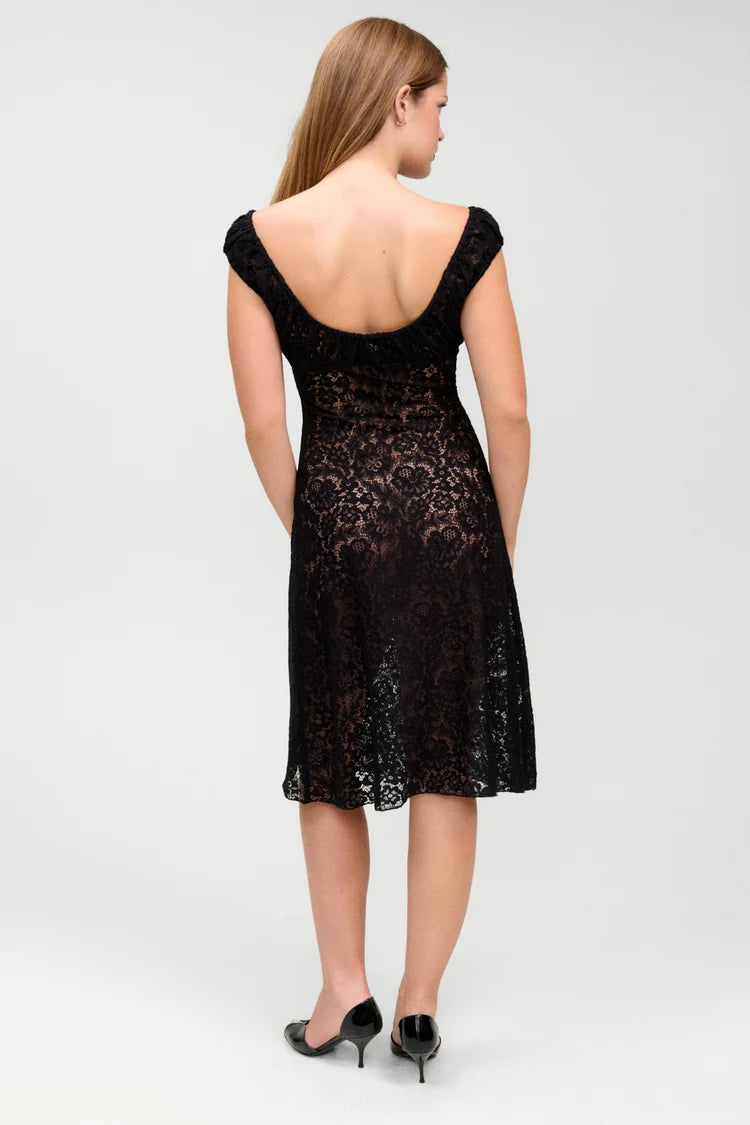 Black Tea Time Lace Midi Dress