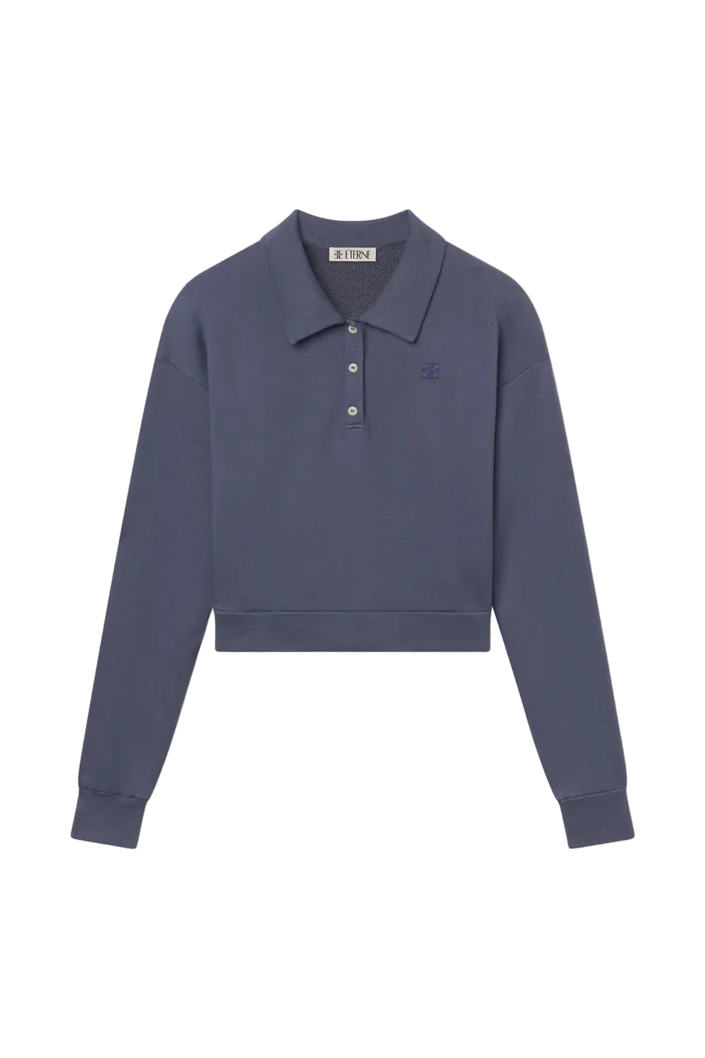 Washed Navy French Terry Cropped Polo Sweatshirt