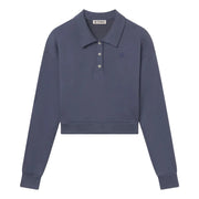 Washed Navy French Terry Cropped Polo Sweatshirt