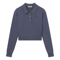 Washed Navy French Terry Cropped Polo Sweatshirt