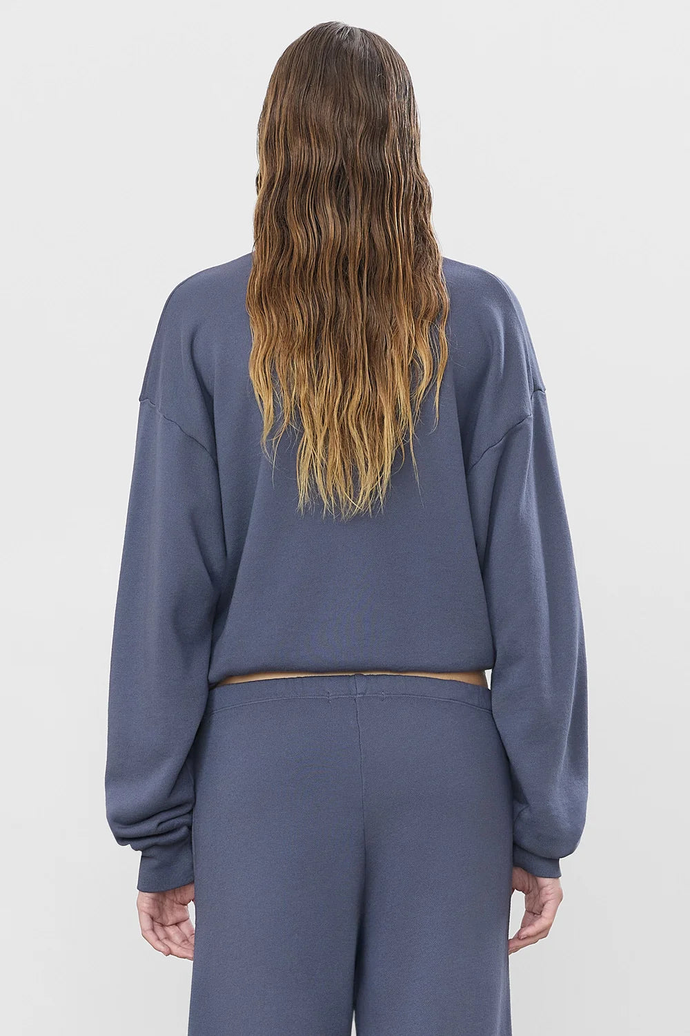 Washed Navy French Terry Cropped Polo Sweatshirt