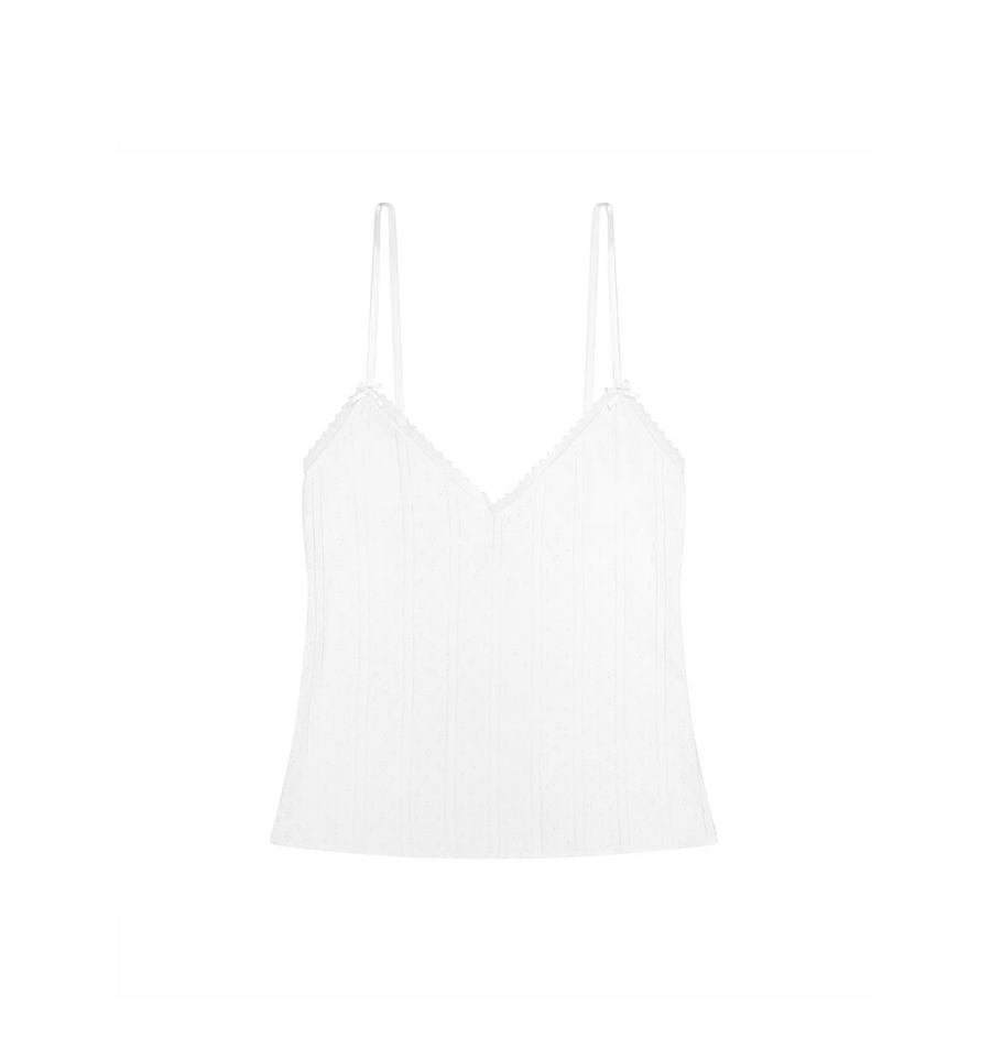 White Pointelle Long Cami