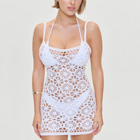 White Sunshine Crochet Mini Dress