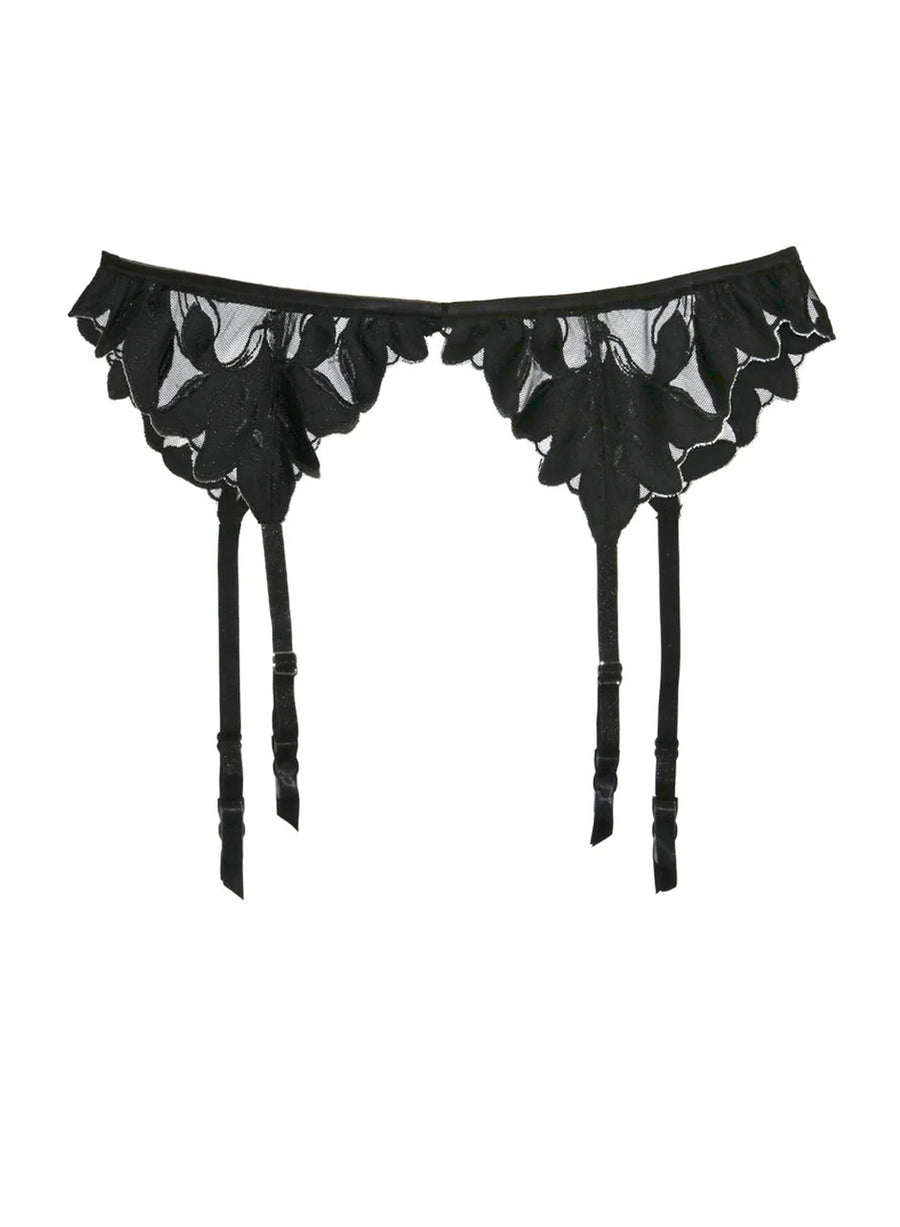 Black Lily Embroidery Garter Belt